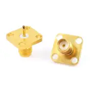 2Pcs SMA Female 4 Hole Panel Mount Jack Solder Connector Adapter