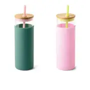 [Designworks Ink] Tumbler with Straw & Bamboo Lid - Citron & Pink