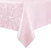 Light Pink Damask Jacquard Rectangle Tablecloth 60x84, Wipeable, Elegant Dini...