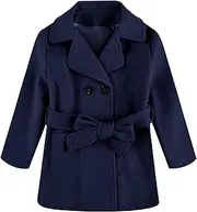 [Runcati] Baby Kids Boys Girls Classic Wool Blend Coat Winter Double Breasted Trench Coat Ouertwear Pea Coat Jacket with Belt Navy, Navy