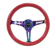 NRG Classic Wood Grain Steering Wheel (350mm) Red Grip w/Neochrome 3-Spoke Cente