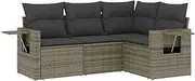 vidaxl Garden Sofa Set with Cushions - Modular Outdoor Lounge Furniture, Grey Poly Rattan Patio Conversation Sofas with Under-seat Storage, Water-Resistant Bags, and Washable Cushion Covers, 4-Piece