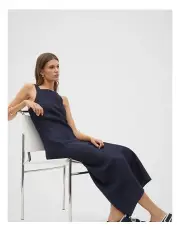 [Seed Heritage] Linen Square Neck Bias Slip Dress in Midnight Sky