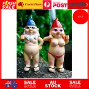 2 PCS Naked Gnomes Statues, 4.7 Inch Naughty Garden Gnome Funny Statue for Home