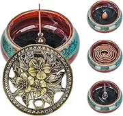 BIVINAR Incense Burner, Lotus Incense Holder for Cones, Incense Burner for Charcoal Disc, Resin, Sage Cones and Palo Santo (Blue)