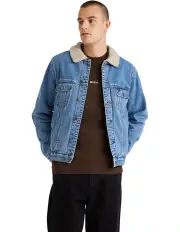 [RVCA] Denim Sherpa Trucker Jacket in Blue