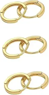[Poetic Dove] 3 Pair 18k Yellow Gold Huggie Hoop Square Hinged Sleeper Earrings Non-allergenic