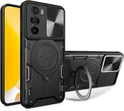 Case for Motorola Moto Edge 30, Heavy Duty Shockproof Cover with 360° Rotatable Magnetic Kickstand and Slide Camera Lens Cover Case for Motorola Moto Edge 30-Black