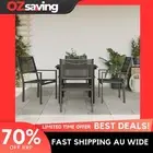 Garden Dining Set 5 Piece Black Steel Textilene Chairs Table Outdoor 0727