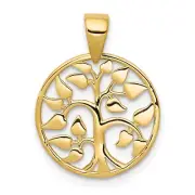 14k Gold Polished Tree in Circle Pendant Bracelet Necklace