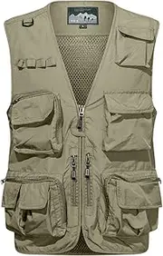 [Generic] Mens Casual Cargo Vest Lightweight Outdoor Work Sleeveless Jacket Travel Hiking Fishing Vest with Multi Pockets