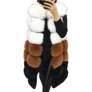 Nevenka Womens Waistcoat Faux Fur Sleeveless Jacket-White Caramel and Black