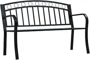 125 cm Black Steel Garden Bench - Durable Outdoor Patio Seating with Curved Armrests - Stylish Weather-Resistant Wrought Iron Furniture for Garden, Backyard, or Front Porch