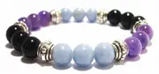 Crystal Gemstone Bracelet - Handcrafted - Natural Amethyst, Angelite and Black Obsidian 8mm