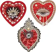 INFUNLY Evil Eyes Heart Beaded Patches Rhinestone Applique Patches 3 Style Sequin Applique Sew on Crystal Heart Patch for Clothing Jeans Jackets Handbag Shoes DIY Decor, Blue,Red