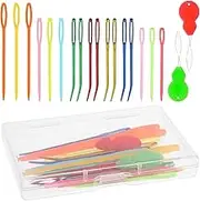 19-Piece Yarn Needle Set with Box Wool Needle for Sewing, 4 Sizes Darning Needles with Large Eye for Wool Blunt Needles Made of Plastic with Threader Crochet Hooks Tapestry Needles for Knitting