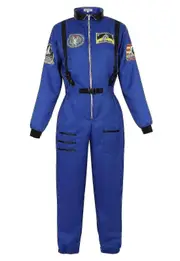 Astronaut Costume Space Suit For Adult Cosplay Costumes Zipper Halloween Costume Couple Flight Jumpsuit Plus Size Uniform Blue for Women XS