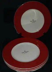Kate Spade NY Rutherford Circle Red Accent Luncheon Plates Set of 4 by Lenox NWT