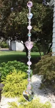 Handmade Pink/Clear Crystal Heart Suncatcher/Prism W/Swarovski Elements USA