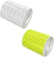 Oneyijun Reflective Safety Tape, 2 Rolls 3M x 5CM Reflector Tape Waterproof PVC Self-Adhesive Warning Stickers Marking Tape for Bicycle Car Truck Motorcycle Helmets - Yellow White