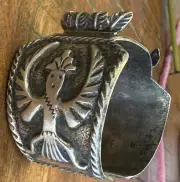 Navajo Sandcast Sterling Silver Watch Bracelet With Birds On Each Side ..