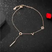 Rose Gold Titanium L O V E Tassel Love Charm Foot Ankle Bracelet Chain Anklet