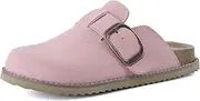 CUSHIONAIRE Women's Blain Genuine Suede Slip-On Clogs with + Memory Foam & Chic Buckle Mule - Comfortable, Non-Slip, Wide Widths Available
