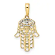 14K Yellow & Rhodium White D/C Evil Eye Hamsa Pendant