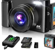4K Vlogging Camera with Autofocus, 48MP Flip Screen & 16X Zoom - Compact Black