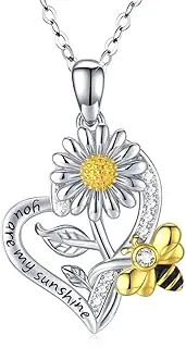 [Salanda] Animal Necklace for Women, Platinum Plated Dainty Cute Heart-shaped diamond-encrusted color separation bee clavicle pendant necklace for women, mm, Sterling Silver, Cubic Zirconia