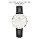 Daniel Wellington 手錶 Petite Sheffield 32mm爵士黑真皮皮革錶-白錶盤-香檳金框(DW00100549)