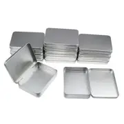 12 Pieces Rectangular Metal Empty Hinged Tins Containers Basic Silver