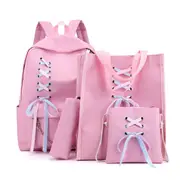4Pcs/Set Canvas Backpack Rucksack Teenage Girls School Bag Handbag Outdoor Travel PINK COLOR