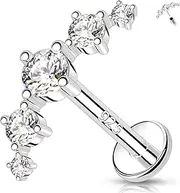 [Melighting] Curved Helix Earring Sterling Silver 925 CZ Flat Back Earring Cartilage Earring Internally Threaded Tragus Piercing Jewellery 16G Labret Stud, Sterling Silver Cubic Zirconia