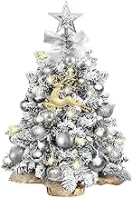 Kogxscej Mini Christmas Tree, 2ft Pre Lit Artificial Small Christmas Tree, Snow Flocked, Warm White Lights, Includes 24pcs DIY Decorations & Sturdy Metal Stand