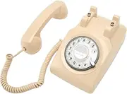 Retro Telephone,Retro Rotating Phone Old Fashioned Vintage Landline Phone with Mechanical Ringer Speaker for Household Office Hotel Beige (Beige)