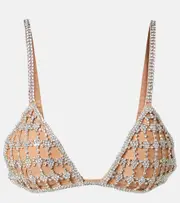 [Self-Portrait] Self-Portrait Crystal-embellished mesh bra top AU 10 silver