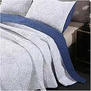 Quilt Set Queen King White/Blue Bluebell Grass Flower Quilt Bedding Set 3 Pieces Cotton Lightweight Bedspread Coverlet for All Seasons(270x234cm+51x71cm x2)