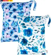 2Pcs Cloth Diaper Wet/Dry Bags|Waterproof Reusable with Two Zippered Pockets|Tra