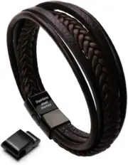Mens Leather Bracelet with Clasp Cowhide Multi-Layer Braided Leather Mens Bracel