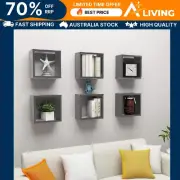 Wall Cube Shelves 6 pcs High Gloss Grey Storage Display Modern Home Decor 07024
