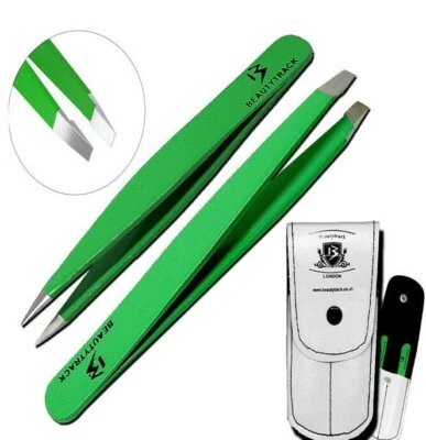 Professional Green Eyebrow Tweezers Hair Beauty Slanted Stainless Steel Tweezers
