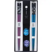 Wakasanuri Chopsticks & Chopstick Rest Set - Silver Dancing Cherry Blossom Japan
