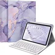 FINTIE Keyboard Case for iPad mini (A17 Pro) 7th Generation 2024 / iPad mini 6th Gen 8.3 Inch, Soft TPU Back Cover with Magnetically Detachable Wireless Bluetooth Keyboard, Backlight/Lilac Marble