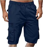 [Generic] Mens Cargo Shorts Drawstring Elastic Waist Pants Stretch Lightweight Work Shorts 2025 Casual Summer Hiking Pants, Navy-d, X-Large