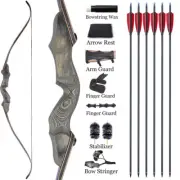 60" Archery Takedown Recurve Bow & Arrows Wooden Riser Bow Hunting Set 25-50lbs