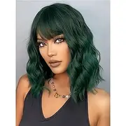 Wig with Bangs Short Wavy Wigs for Women Shoulder Length Curly Bob Wigs Heat Resistant Synthetic Wigs for Halloween Cosplay Daily Party Use