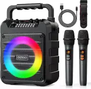 Karaoke Machine - Portable Bluetooth Speaker with 2 Wireless Microphones for Adu