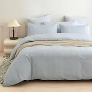 Bamboo Cotton Blue Stripes Pattern Doona Duvet Quilt Cover Set (King)
