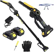 Retractable Battery Pole Chainsaw with 2 Batteries, 2-in-1 Cordless Pole Saw & Mini Chainsaw, Battery Powered 6inch Electric Pole Saw, 12ft Reach Pole Chainsaw for Tree Trimming